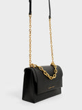 CHARLES & KEITH Front Flap Chain Handle Crossbody Bag Black