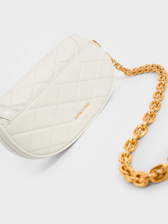 CHARLES & KEITH Lillie Curved Chain Handle Bag Cream