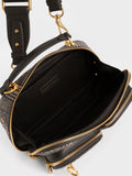 CHARLES & KEITH Checkered Multi-Pouch Crossbody Bag Dark Brown