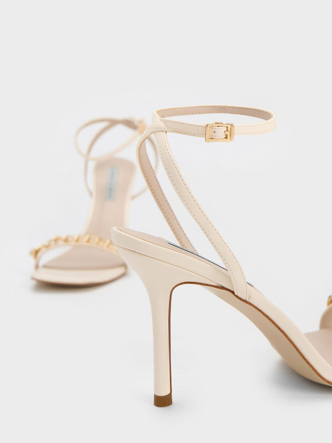 CHARLES & KEITH Chain-Embellished Ankle Strap Sandals Chalk