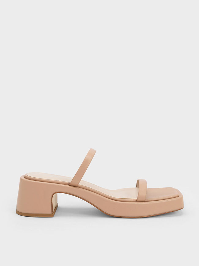 CHARLES & KEITH Square-Toe Platform Sandals Nude