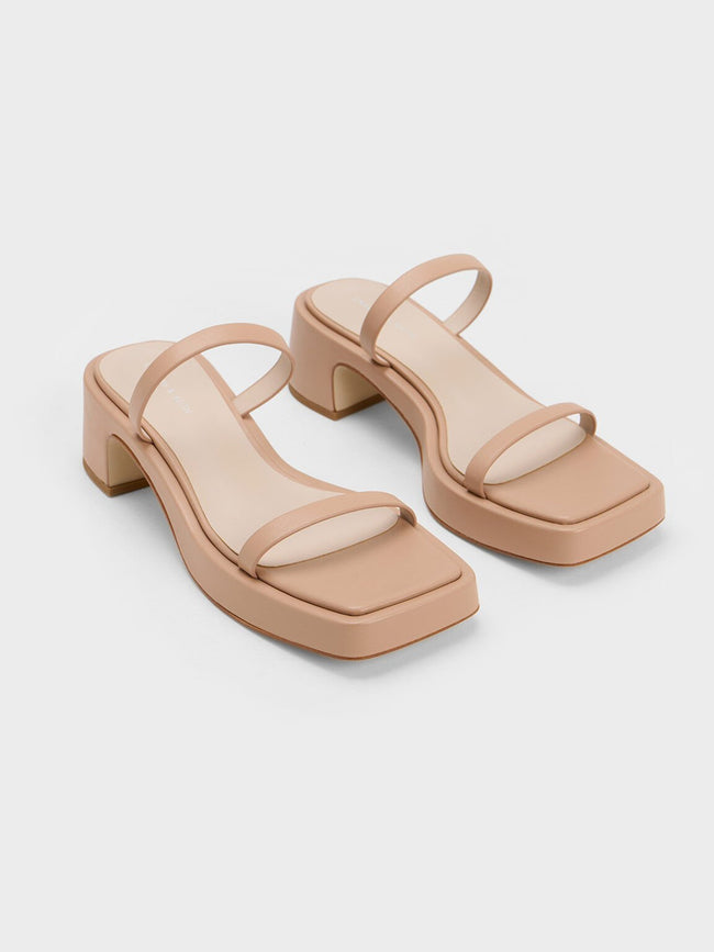 CHARLES & KEITH Square-Toe Platform Sandals Nude