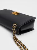 CHARLES & KEITH Metallic Accent Front Flap Bag Black