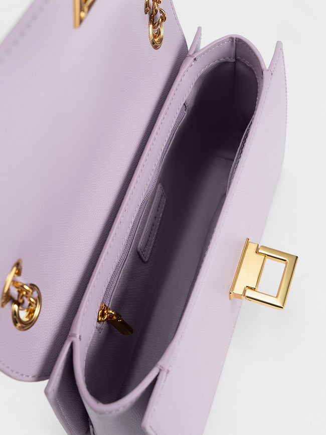CHARLES & KEITH Metallic Accent Front Flap Bag Lilac