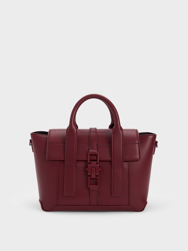 CHARLES & KEITH Dua Buckled Trapeze Tote Burgundy