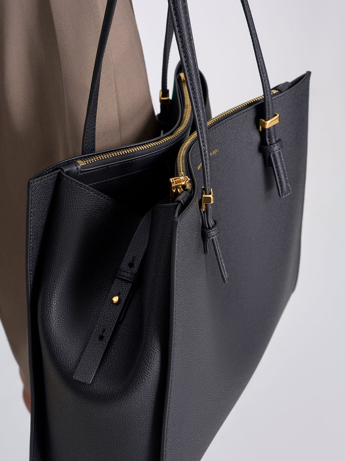 CHARLES KEITH Double Handle Tote Bag Black Khit Zay