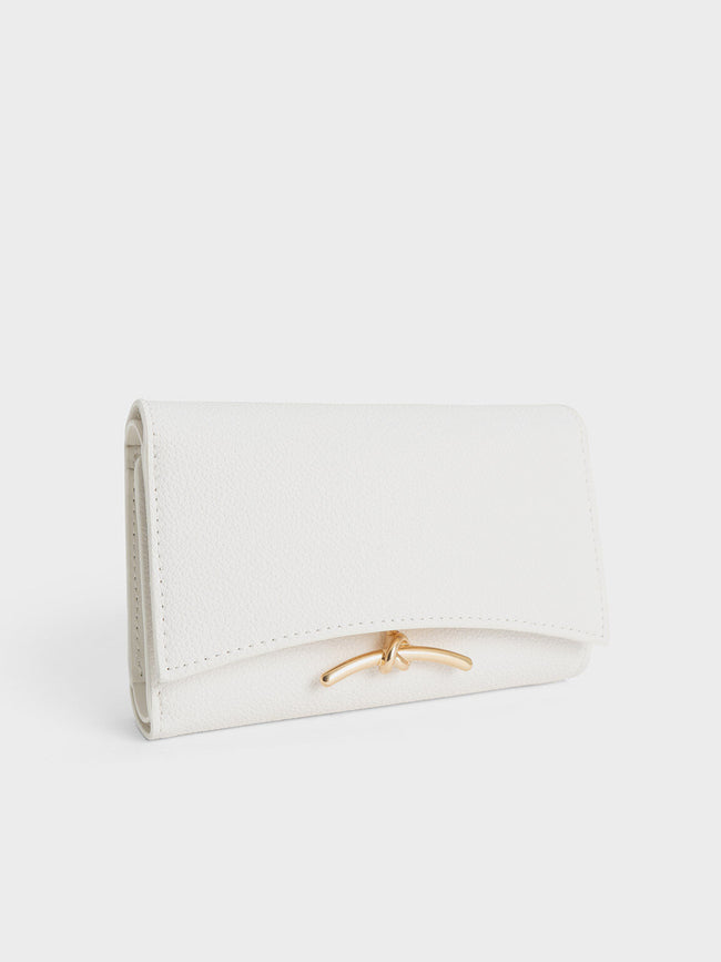 CHARLES & KEITH Huxley Metallic Accent Front Flap Wallet White