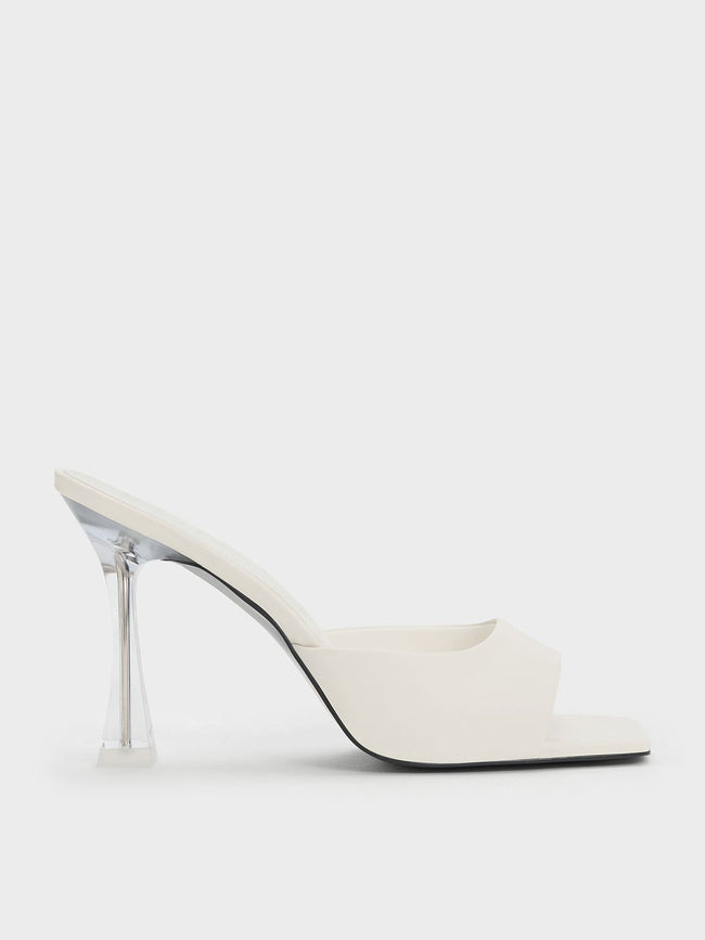 CHARLES & KEITH Clear Flared Heel Mules Cream