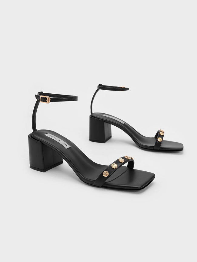 CHARLES & KEITH Studded Ankle-Strap Heeled Sandals Black