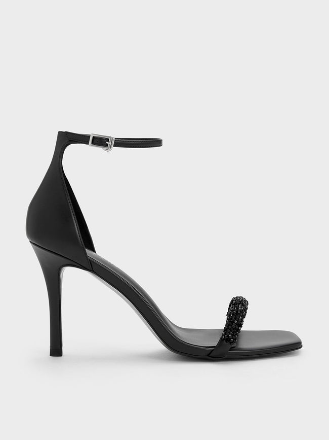 CHARLES & KEITH Beaded Strap Heeled Sandals Black