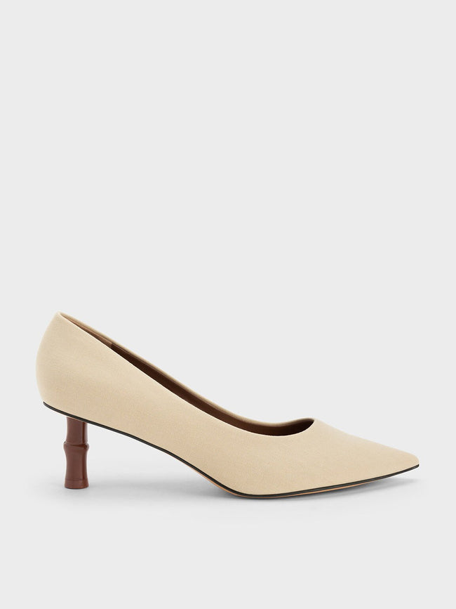 CHARLES & KEITH Bamboo Heel Pointed-Toe Pumps Beige