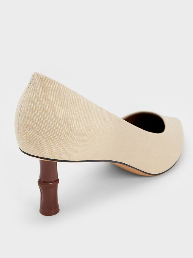 CHARLES & KEITH Bamboo Heel Pointed-Toe Pumps Beige