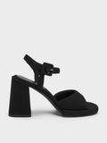 CHARLES & KEITH Sinead Woven Trapeze Heel Buckled Sandals Black