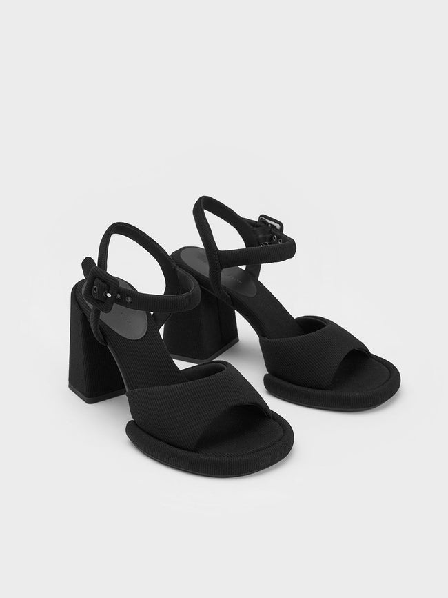 CHARLES & KEITH Sinead Woven Trapeze Heel Buckled Sandals Black