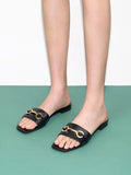 CHARLES & KEITH Metallic Bar Slide Sandals Black