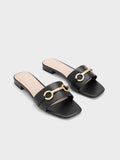 CHARLES & KEITH Metallic Bar Slide Sandals Black