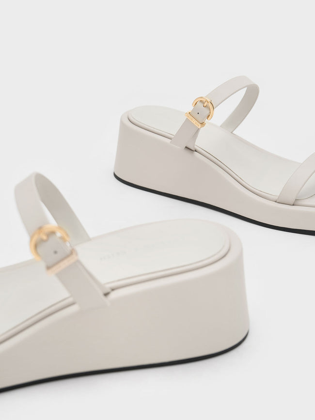 CHARLES & KEITH Square-Toe Wedge Mules Chalk