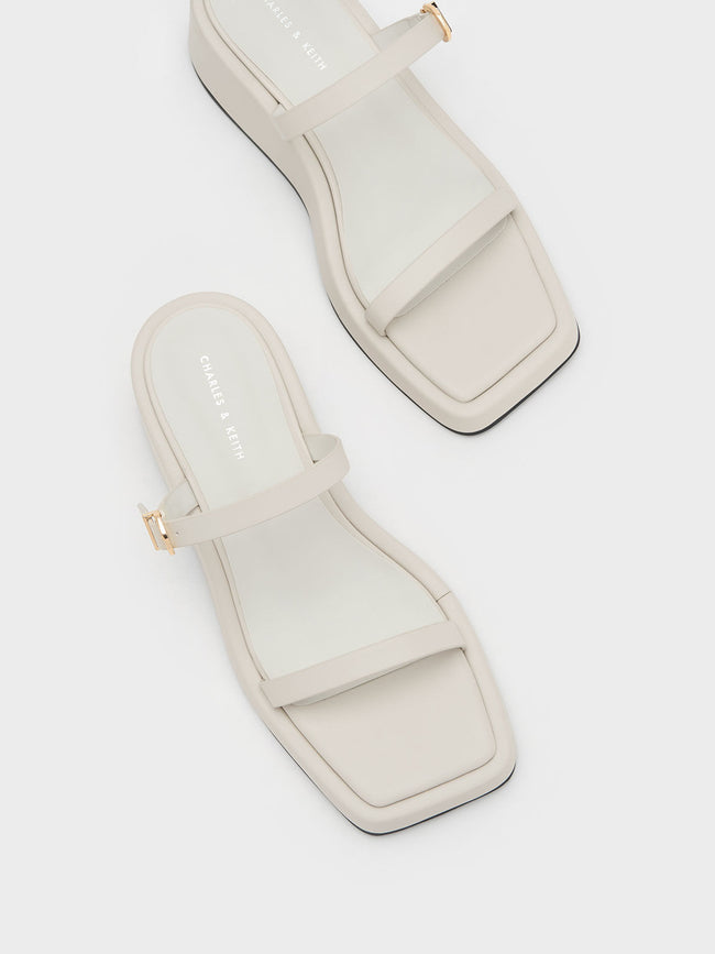 CHARLES & KEITH Square-Toe Wedge Mules Chalk