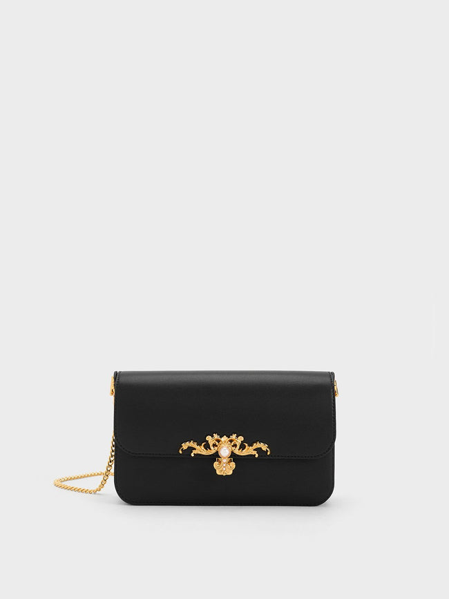 CHARLES & KEITH Merial Metallic Accent Clutch Black