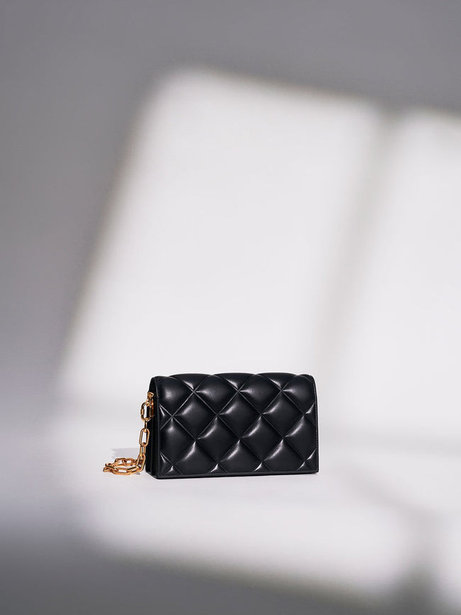 CHARLES & KEITH Alcott Scarf Handle Quilted Clutch Black