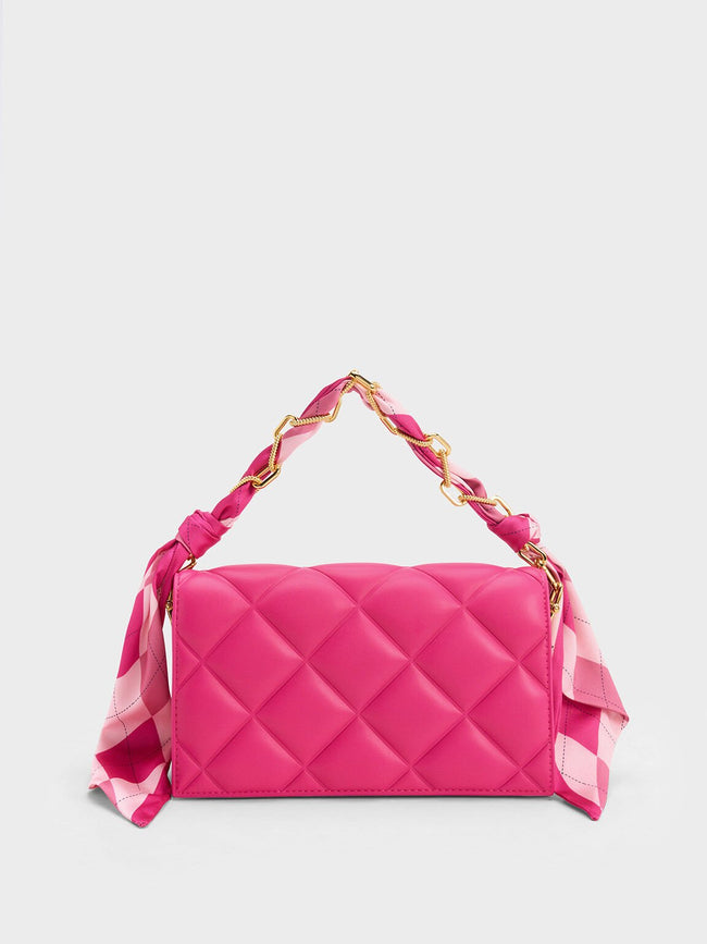 CHARLES & KEITH Alcott Scarf Handle Quilted Clutch Fuchsia