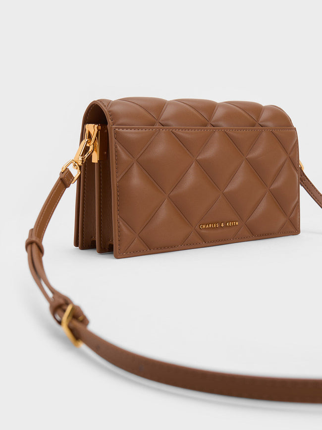 CHARLES & KEITH Alcott Scarf Handle Quilted Clutch Chocolate