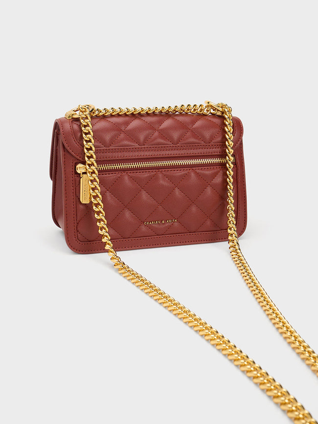 CHARLES & KEITH Micaela Quilted Chain Bag Brick