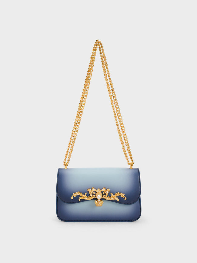 CHARLES & KEITH Merial Metallic Accent Ombre Crossbody Bag Navy