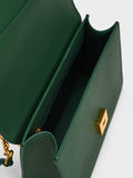 CHARLES & KEITH Front Flap Chain Handle Crossbody Bag Dark Green