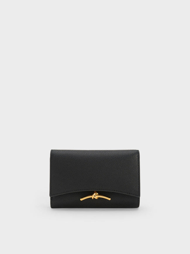 CHARLES & KEITH Huxley Metallic-Accent Front Flap Wallet Black