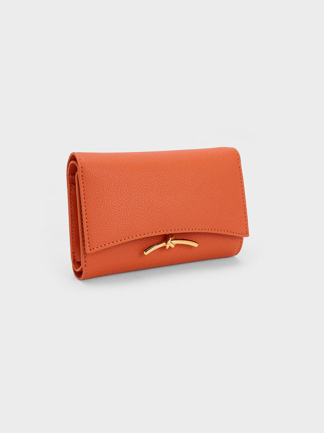CHARLES & KEITH Huxley Metallic-Accent Front Flap Wallet Orange