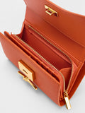 CHARLES & KEITH Huxley Metallic-Accent Front Flap Wallet Orange