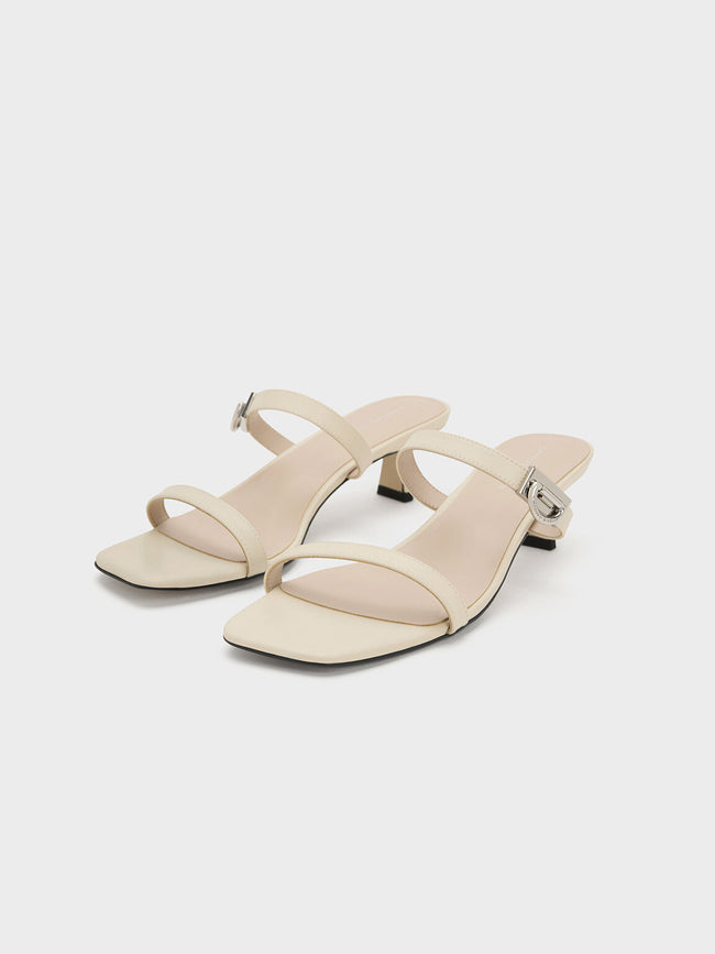 CHARLES & KEITH Metallic Accent Double Strap Mules Chalk