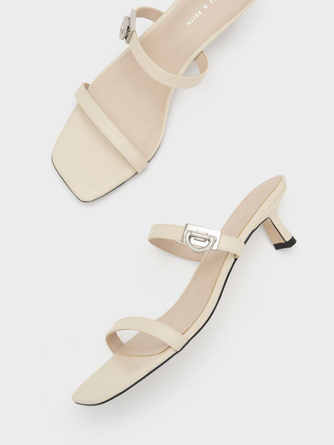 CHARLES & KEITH Metallic Accent Double Strap Mules Chalk