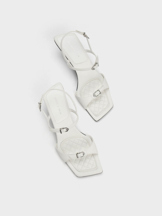 CHARLES & KEITH Sculptural Heel Buckled Sandals White