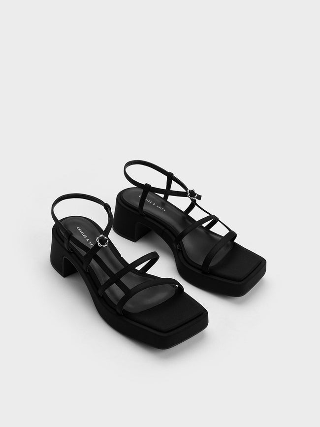 CHARLES & KEITH Flower-Buckle Strappy Sandals Black