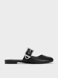 CHARLES & KEITH Buckled Flat Mules Black