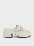 CHARLES & KEITH Flower-Buckle Crossover Platform Mules Chalk
