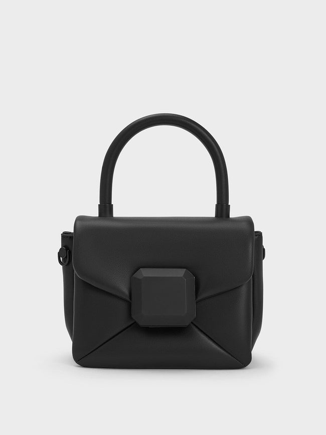 CHARLES & KEITH Geometric Push-Lock Top Handle Bag Black