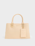CHARLES & KEITH Canvas Double Top Handle Structured Bag Beige