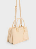 CHARLES & KEITH Canvas Double Top Handle Structured Bag Beige