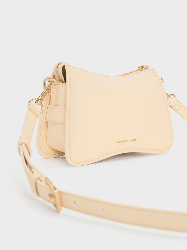 CHARLES & KEITH Chunky Chain Handle Belted Bag Beige