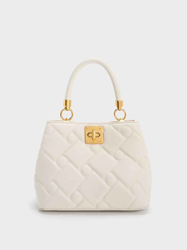 CHARLES & KEITH Tillie Quilted Top Handle Bag Cream
