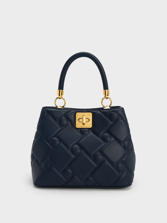 CHARLES & KEITH Tillie Quilted Top Handle Bag Navy