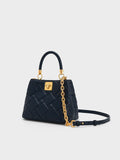 CHARLES & KEITH Tillie Quilted Top Handle Bag Navy
