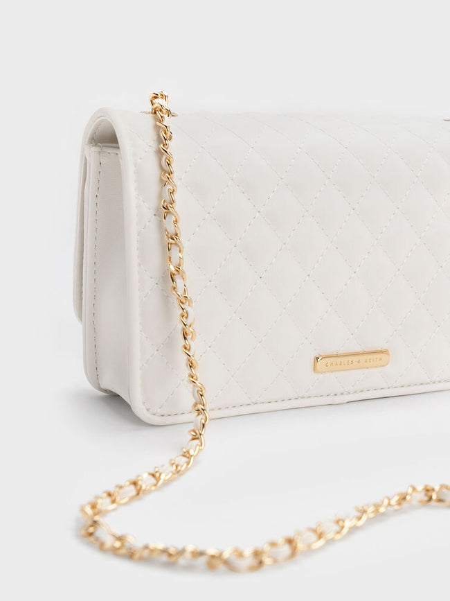 CHARLES & KEITH Metallic Turn-Lock Quilted Clutch White