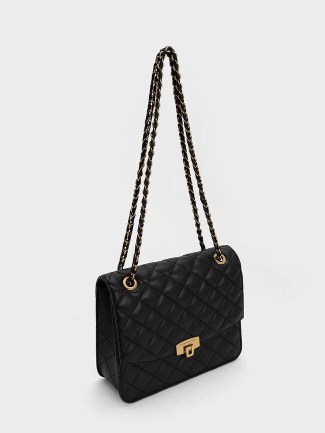 CHARLES & KEITH Quilted Chain Strap Bag Black – Khit Zay