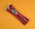 1NOM Portable Spoon & Fork Cutlery Set with Cloth Bag - Red