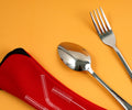 1NOM Portable Spoon & Fork Cutlery Set with Cloth Bag - Red