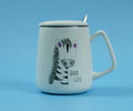 1NOM Cartoon Animal Big Belly Ceramic Mug with Spoon & Lid